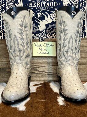 Bone Color Full FQ/Smooth Ostrich Cowboy Boots in Men's Size 11EE